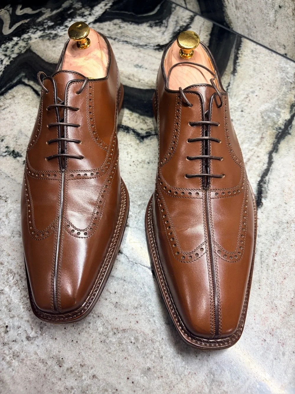 a.testoni Black Label 8G Bologna Construction Brown Split Toe Brogue Italy
